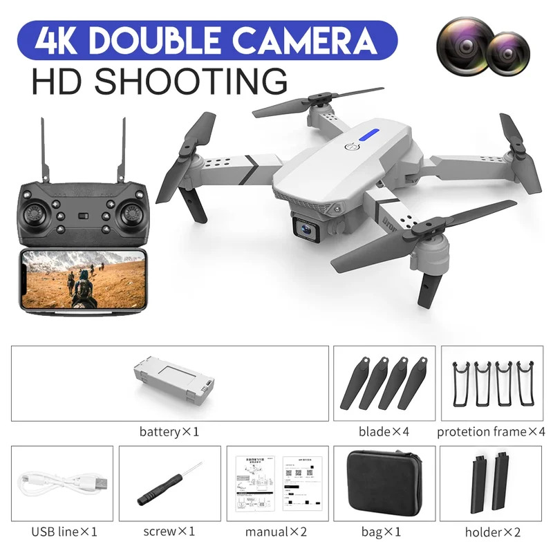Inteligentny składany dron E88 – Drone Camera Lens recenzja i cena
